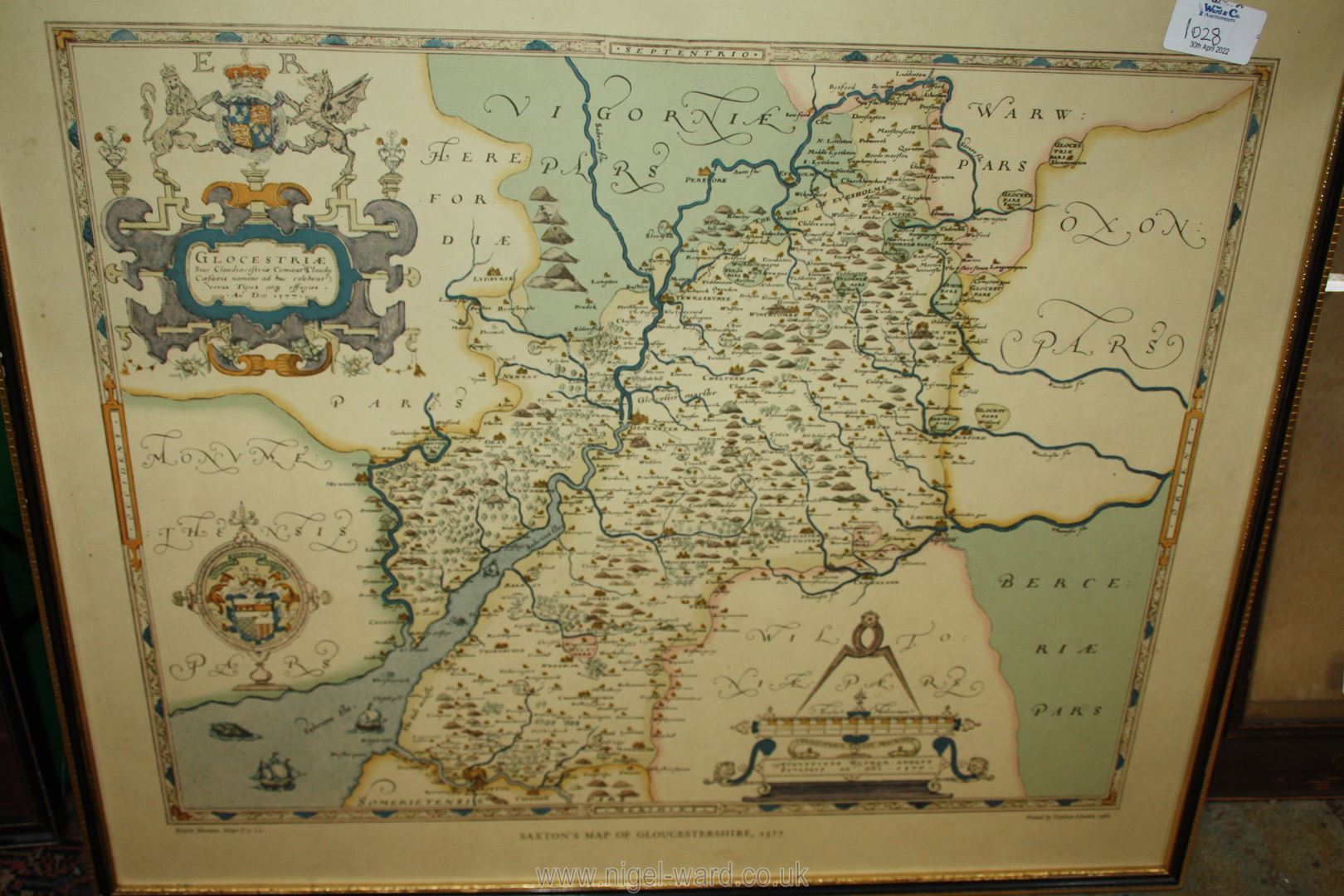 A framed Map of The Cotswolds by Michael Drayton and print of a Saxon's Map of Gloucestershire. - Image 3 of 3