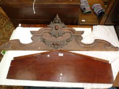 A carved Pediment/upstand with fruit detail, 46'' x 14 1/2'' high and a Mahogany pediment,