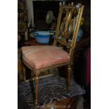A pretty gilded framed lyre-back Side Chair having turned and fluted legs,