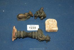 An early metal Handle possibly for a seal with bovine figure pediment, 4 1/2'' long,