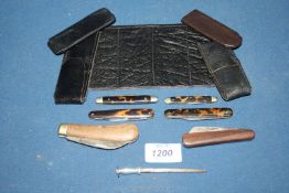 Four tortoiseshell Penknives and cases, and two others.