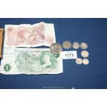 A small quantity of Victorian coins including 1884 threepenny bits,1840 four-pence, sixpences,