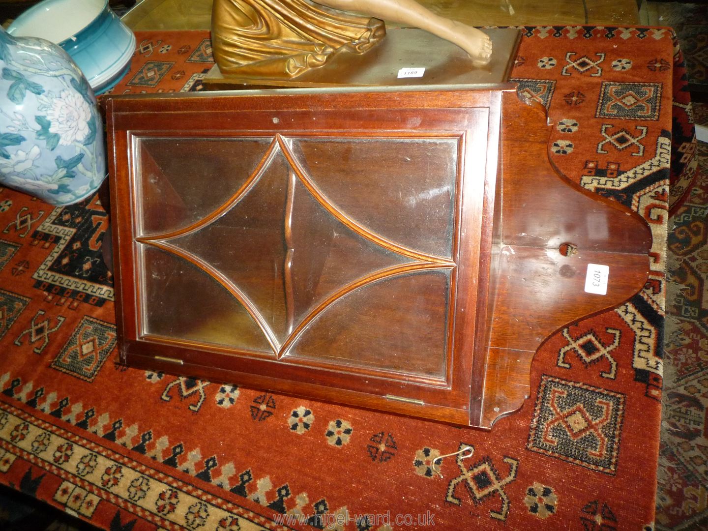 A glazed Mahogany wall hanging corner cabinet, 29 1/2'' high overall. - Image 2 of 3