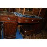 A substantial circa 1900 cross-banded Mahogany/Walnut sideboard having a central recess with a bow