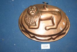 A Copper Jelly Mould with naive Lion motif, 9 1/2'' x 7 1/2'' x 3 1/4'' deep.
