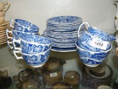 A Copeland Spode blue and white part tea set including 5 cups and saucers, 7 salad plates,
