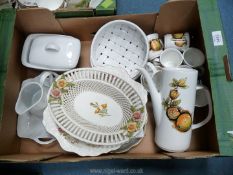 A quantity of mixed china including a coffee set, coffee pot no lid, James Kent porcelain dish,