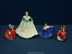 A Coalport Ladies of Fashion 'Beverley' figure, Royal Doulton 'Elaine' figure 4 1/2" tall,