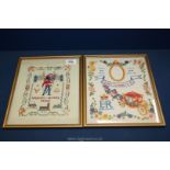 Two framed hand embroideries,