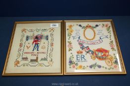 Two framed hand embroideries,