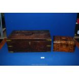 A pretty Tunbridge ware vanity box with tray 10" x 7" x 5 1/2" and a brass bound correspondence box