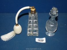A 19th c. hobnail and faceted baluster scent bottles 5" tall and a 20th c. glass atomiser.
