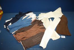 Six pairs of ladies gloves, leather and kid and twelve pairs of ladies evening gloves,