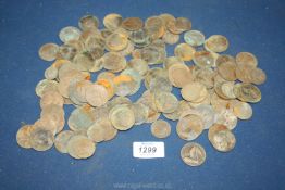 A quantity of old pennies and half pennies.