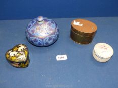 A quantity of trinket boxes including blue domed papier mache box, brass oval box, etc.