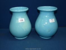 A pair of blue Vallauris pottery Vases, 8 1/2'' tall.