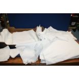 A quantity of white linen including damask, lace edged, drawn edge etc.