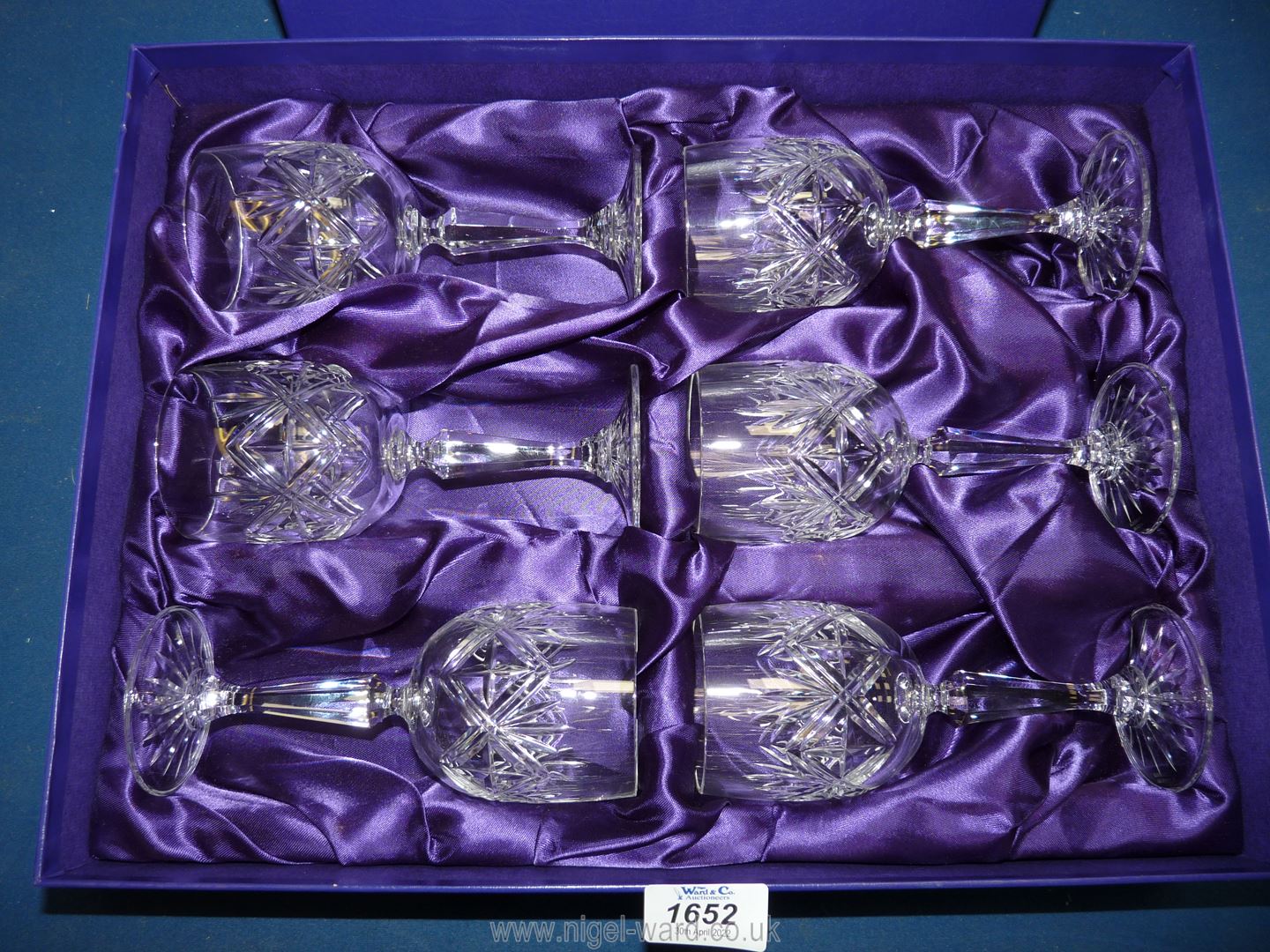 A boxed set of Edinburgh crystal white wine glasses. - Image 2 of 2