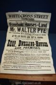 A Poster for 'Sale of Freehold Houses and Land in Whitecross Street, Hereford on 2nd August 1898'.