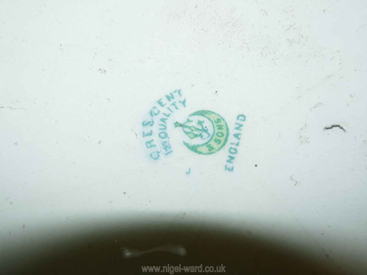 A shaded turquoise Crescent ware '1st Quality' barrel effect Bedroomware Jug, - Image 3 of 3