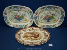 Two Mason's 'Strathmore' meat plates and Palissy Pheasant meat plate.