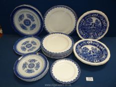 A quantity of blue and white china including Copeland Spode Fitzhugh plates,