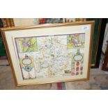 A framed reproduction Print of John Speede Map of Warwickshire,