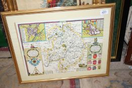 A framed reproduction Print of John Speede Map of Warwickshire,