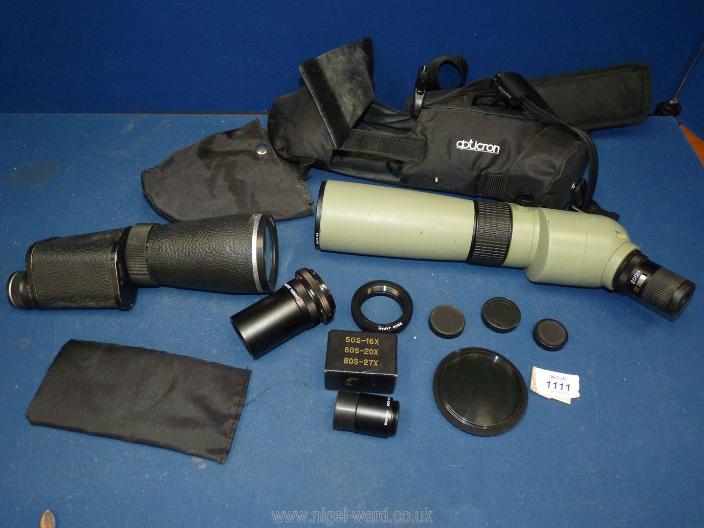 Two spotting Scopes- MN & Opticron with accessories including case and lenses.