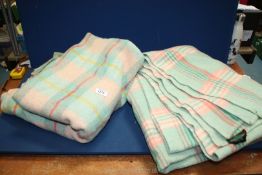 Two double wool Blankets including Derw Welsh Wool in pink and green, the other in yellow,