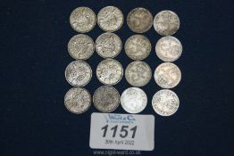 16 George V silver threepences.