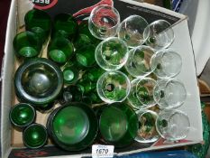 A quantity of green coloured glasses including hock, shot, etc. small bubble bowl, etc.