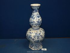 A tall Delft blue double gourd vase by Boch Freres Keramis (mark to base),