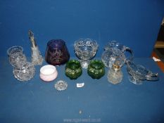 A quantity of glass including coloured glass vases, pink Caithness vase, etc.