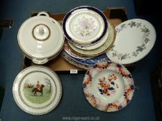 A quantity of plates including Wood and sons 'Cambridge', Minton hunting scene,
