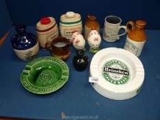 A quantity of pub/brewery china including Wade Port and Sherry barrels, two ashtrays, flagons,