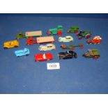 A quantity of Britain's Lilliput vehicles, horse drawn cart and Lesney vehicles etc.