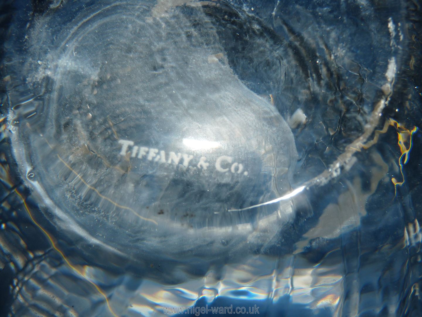 A Tiffany and Co. large vintage crystal globular vase in optic swirl pattern 9" tall. - Image 2 of 2