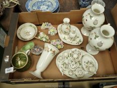 A box of Wedgwood china to include a pair of Wild Strawberry urns, miniature tea set, pin dishes,