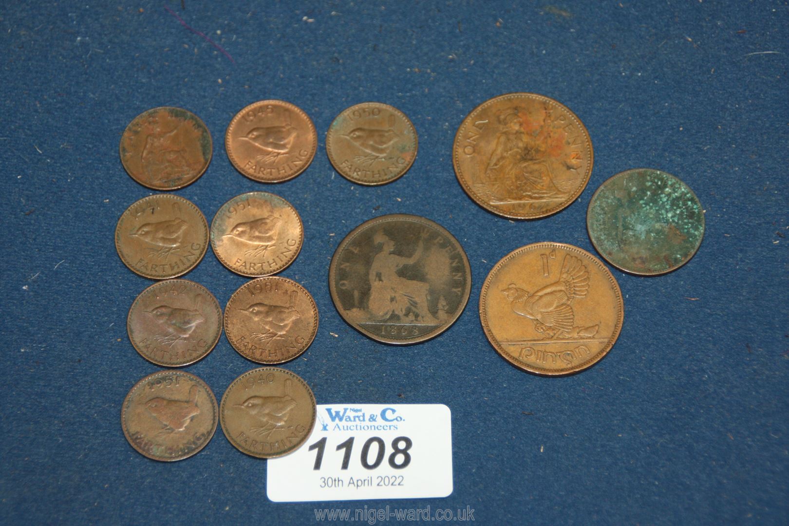 Nine Farthings and an 1868 penny, etc.