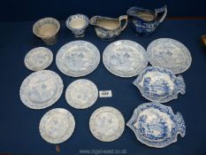 A quantity of small blue and white china items including a pair of pickle dishes,