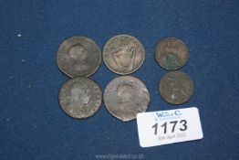 A small quantity of old coins including 1761 North Wales 'Long Live The King' coin,
