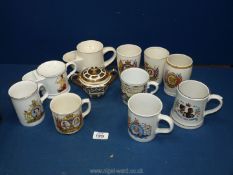 A quantity of commemorative Mugs including Shelley, Coalport, Mason's, Silver Jubilee, shaving mugs,