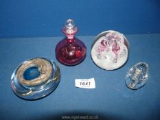 A selection of glass including Caithness paperweight, glass and metal paperweight,