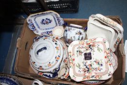 A good quantity of china including two Indian Tree tureens, Rosette F & H plates,
