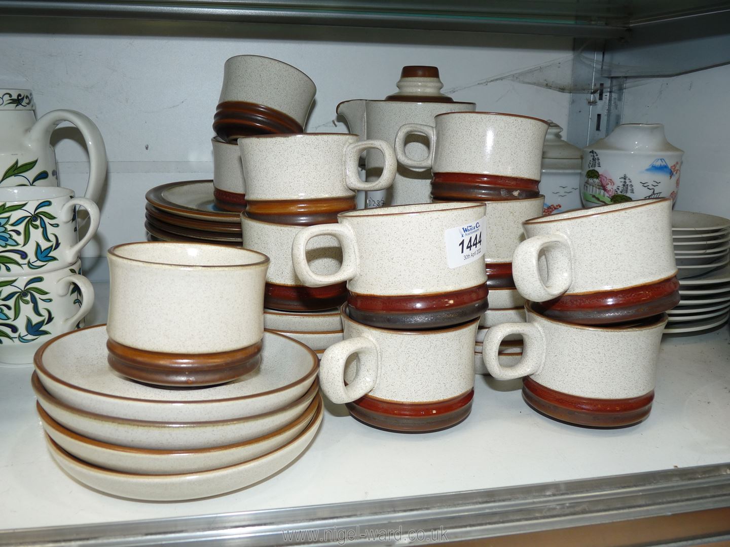 A quantity of Denby Potters Wheel part Teaset including teapot, sugar bowl, ten cups,
