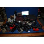 A good quantity of film/35mm cameras including red Konica Pop Yashica Minitec Super in box,