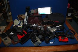 A good quantity of film/35mm cameras including red Konica Pop Yashica Minitec Super in box,