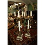 A pair of excellent quality white marble and ormolu triple light Table Lamps,