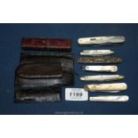 A leather bound cased mother of pearl Penknife for J.